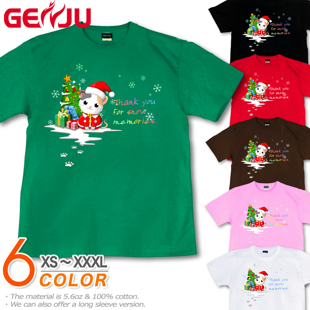 ★【GENJU】 クリスマスTシャツ メンズ 21春夏 クリスマス 仮装 衣装 サンタクロース Tシャツ tシャツ イベント ダンス スポーツジム 猫 ネコ プレゼント 半袖/長袖 ロンT 大きめサイズ ブラック グリーン ホワイト ピンク XXL XXXL 2L 3L 4L 90-140cm XS-XXXL