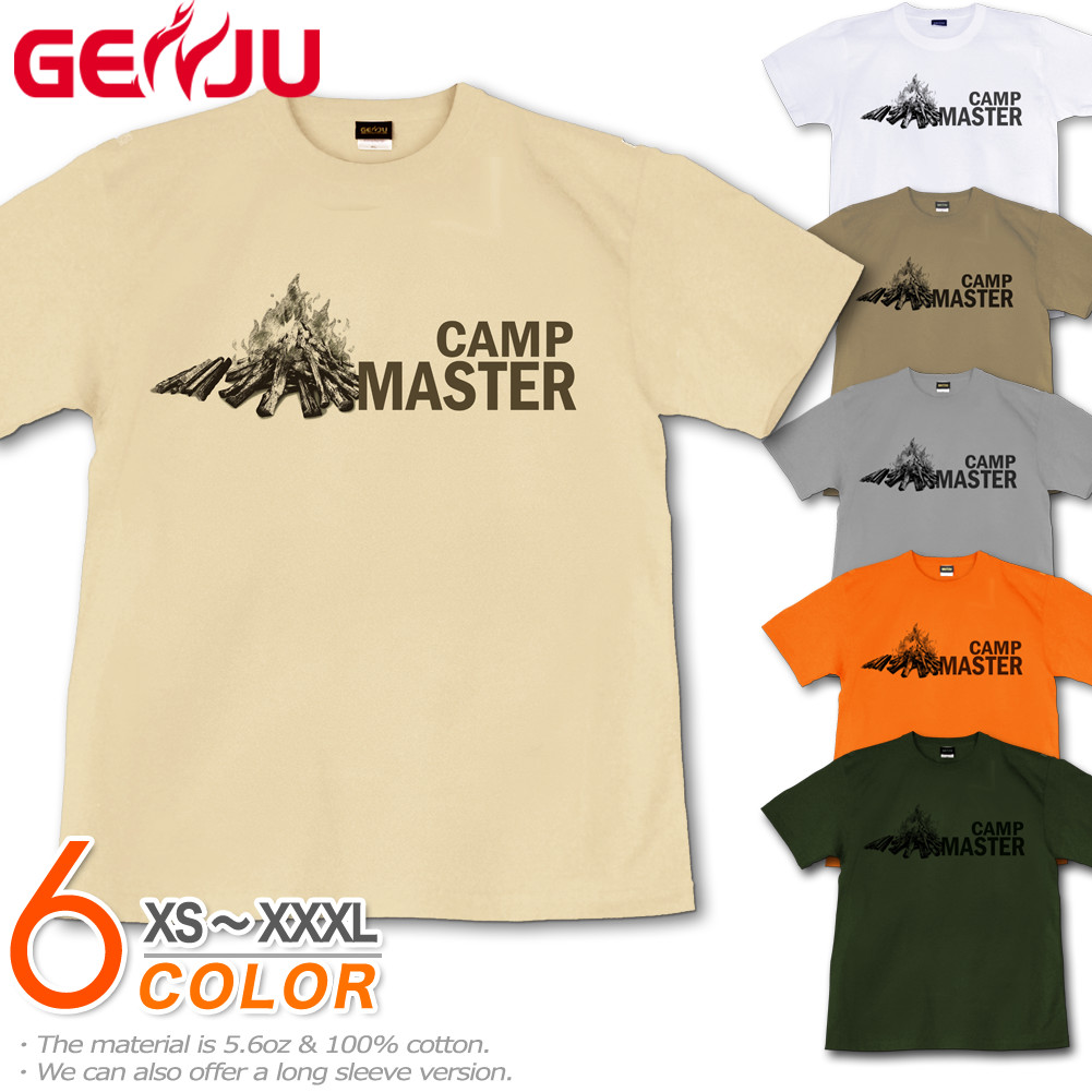 ★【GENJU】 キャンプTシャツ メンズ キャンプ Tシャツ CAMP 焚き火 アウトドア 炎 OUTDOOR tシャツ 半袖 長袖 ロンT CAMP MASTER TYPE-6ベージュ 白 カーキ 大きめサイズあり XXL 2L 3L 4L XS-XXXL