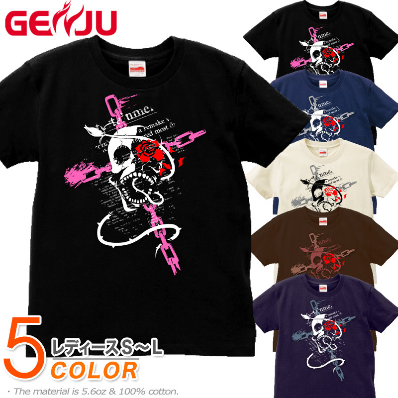 ■【GENJU】 レディース Tシャツ スカル ドクロ tシャツ ドクロtシャツ スカルtシャツ skull ロンt バイカー 骸骨 髑髏 薔薇 バラ ロック系 Tシャツ ロンT 半袖 レディース ロック系 メタル S M L ストリート系 ハード 【ROSE BLOOD】