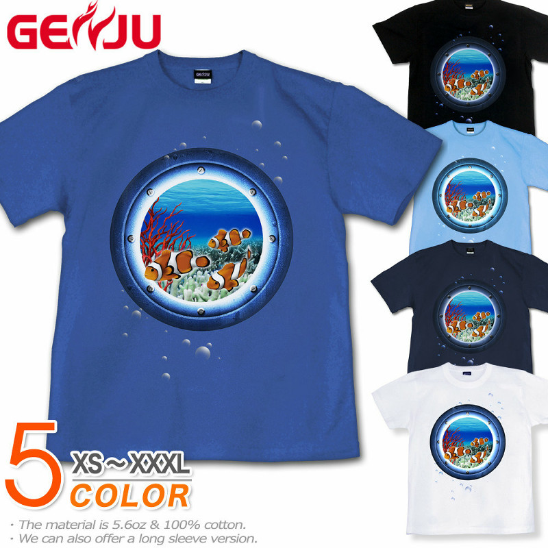 ★【GENJU】 メンズ Tシャツ 夏 珊瑚 海 水族館 ニモ クマノミ ディズニー リゾート 可愛い 海物語 ブランド ｔシャツ 半袖 長袖 ロンT ブラック 黒 ネイビー ホワイト 白 大きめサイズあり XS S M L XXL XXXL 2L 3L 4L 【Jewel Box -Amphiprion clarkii-】