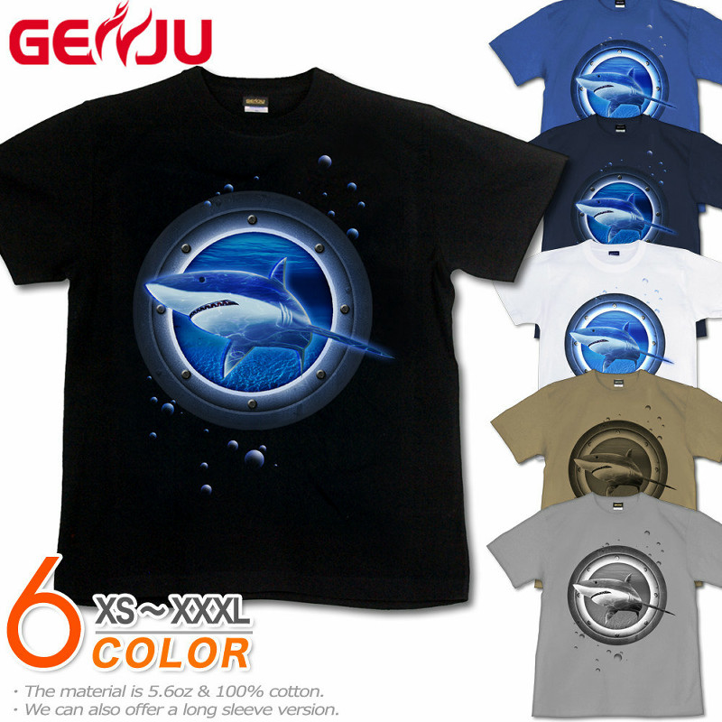 ★【GENJU】 メンズ Tシャツ 夏 鮫 サメ 海 潜水 ジョーズ リゾート アメカジ ハード 潜水艦 水族館 バカンス ブランド 半袖 長袖 ｔシャツ ティーシャツ ロンT ブラック 黒 ネイビー ホワイト 白 大きめサイズあり XS S M L XXL XXXL 2L 3L 4L 【Jewel Box -Shark-】