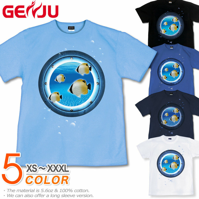 ★【GENJU】 メンズ Tシャツ 夏 海 熱帯魚 アクアリウム 水族館 潜水 チョウチョウウオ アメカジ バカンス リゾート ブランド 半袖 長袖 ｔシャツ ロンT ブラック 黒 チャコール ホワイト 白 青 大きめサイズあり XS S M L XXL XXXL 2L 3L 4L 【Jewel Box -Chaetodon auripes-】