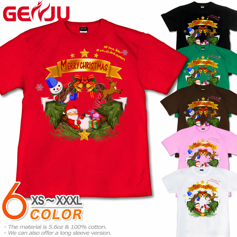 ★【GENJU】 クリスマスメンズ Tシャツ 冬 クリスマス Ｔシャツ ラインストーン リース イベント 雪だるま サンタクロース トナカイ スポーツジム プレゼント 仮装 可愛い 半袖 長袖 ブラック 黒 赤 グリーン 白 大きめサイズあり XS S M L XXL XXXL 2L 3L 4L 【Happy Xtmas】