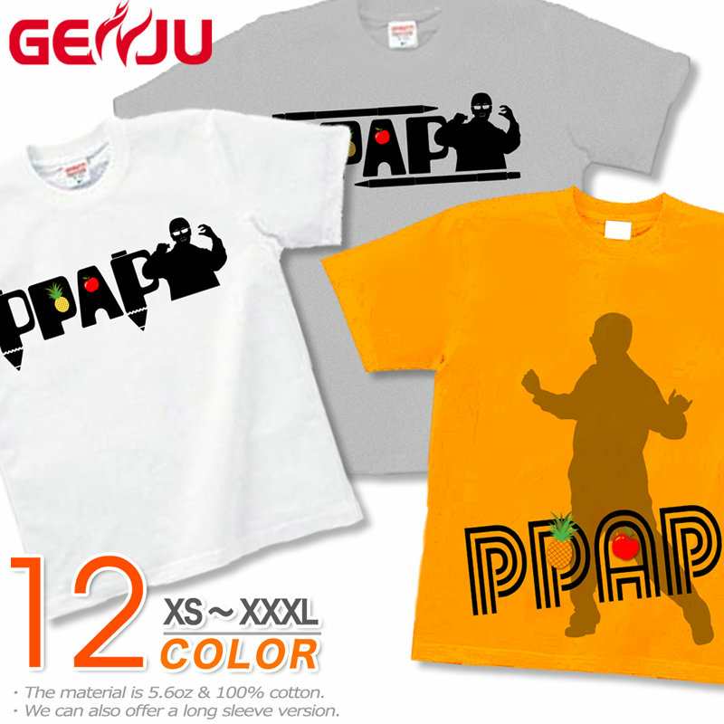 ★【GENJU】 P P A P　Tシャツ ペン パイナップル アッポー ペン ロングTシャツ 長袖/半袖 アップル ピコ XS/S/M/L/XL/XXL 2L/3L アメカジ 太郎 YOUTUBE ようつべ サイズ 大きめサイズあり 忘年会 お笑い 【P P A P】