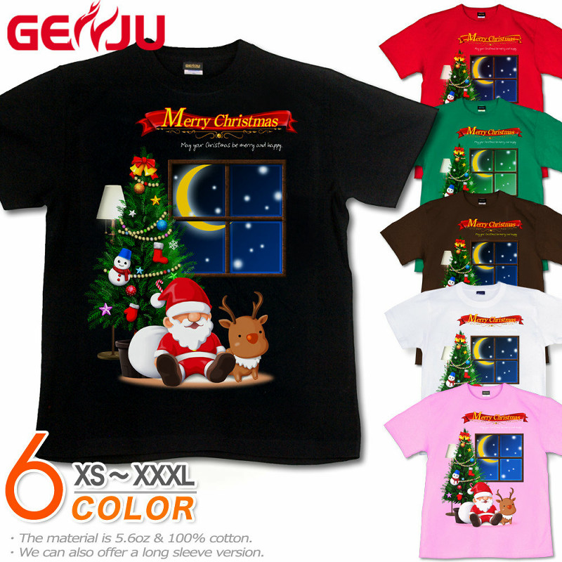 ★【GENJU】 クリスマス メンズ Tシャツ 冬 クリスマスTシャツ リース イベント 雪だるま サンタクロース トナカイ スポーツジム プレゼント 衣装 可愛い 半袖 長袖 ブランド ｔシャツ ブラック 黒 グリーン 白 大きめサイズあり XS S M L XXL XXXL 2L 3L 4L 【Xtmas Snow】