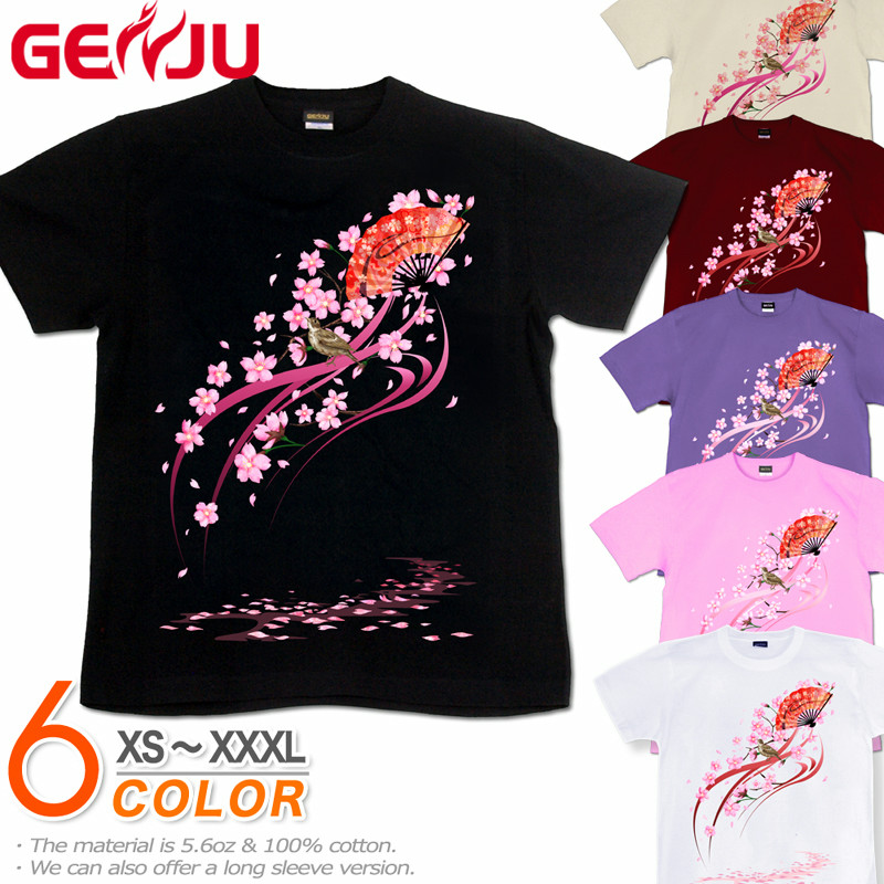 ★【GENJU】 桜メンズ Tシャツ 和柄 さくら 桜 サクラ 花見 綿100％ 半袖 長袖 ブラック/ピンク/ホワイト XS S M L XXL XXXL 2L 3L 4L 【舞桜】