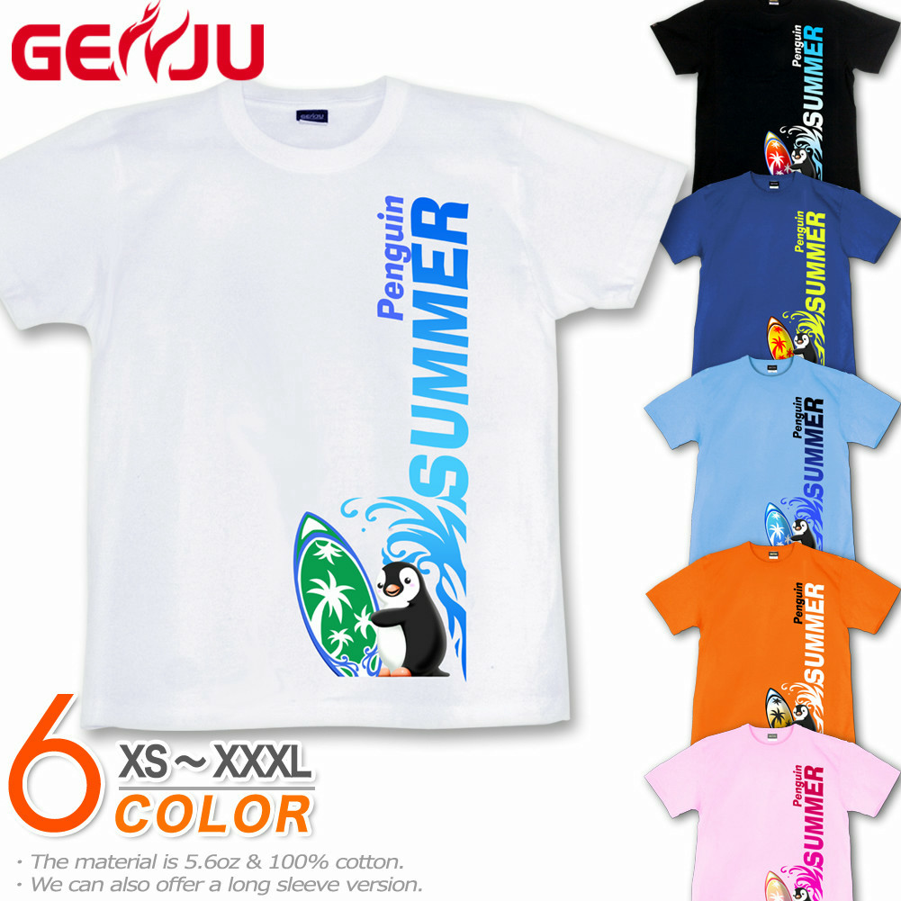 ★【GENJU】 夏Tシャツ メンズ 20夏秋 サーフィン 海 ペンギン Tシャツ tシャツ サーフボード ピーチ パラソル 夏 キュート アメカジ 綿100％、半袖/長袖 ブランド ロンT 大きめサイズ ブラック ホワイト オレンジ ピンク ブルー XXL XXXL 2L 3L 4L 90-140cm XS-XXXL  【PenguinSummer 】