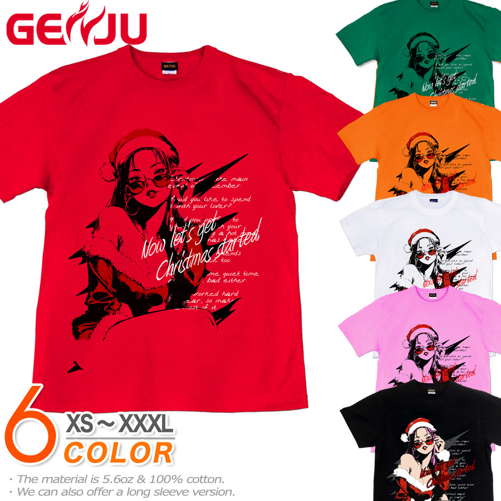GENJU クリスマス サンタクロース 衣装 美女 メンズ レディース ダンス イベント・パーティ Tシャツ 半袖 長袖 Christmas Beauty 大きめサイズあり XXL XXXL 2L 3L 4L