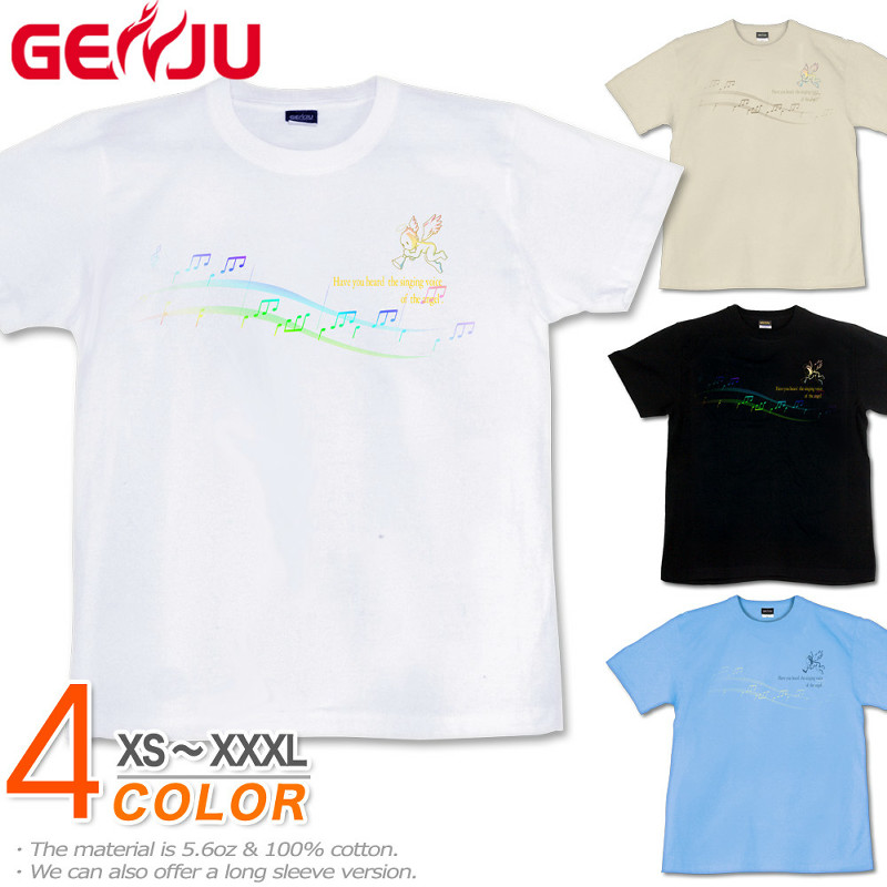 ★【GENJU】 メンズ Tシャツ 天使 翼 楽譜 可愛い ロングTシャツ アメカジ グラフィティ 半袖 長袖 ブランド ｔシャツ ティーシャツ ロンT ブラック 黒 ピンク ホワイト 白 大きめサイズあり XS S M L XXL XXXL 2L 3L 4L 【AngelVoice】